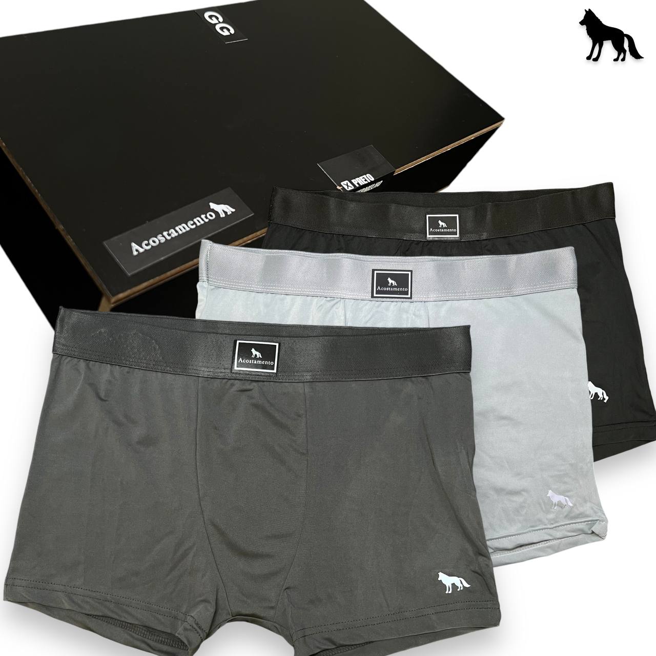 KIT COM 3 CUECAS NA CAIXA DE MADEIRA