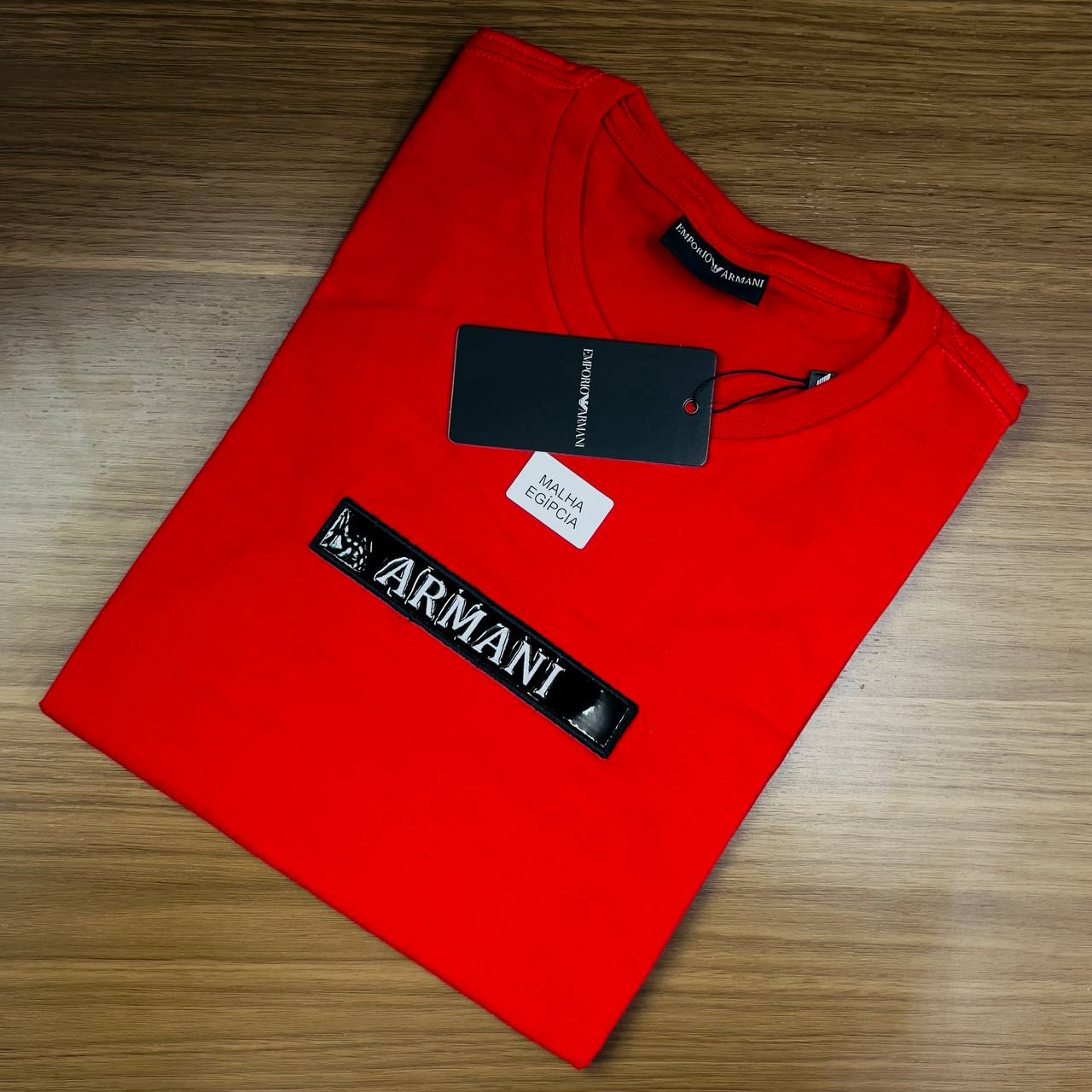 Camiseta Malha Egípcia Soft Armani - Aplique espelhado + bordado LT010